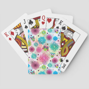 Cute flower owl background pattern playing cards
