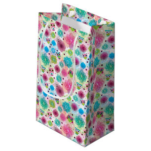Cute flower owl background pattern small gift bag