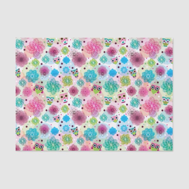 Cute flower owl background pattern tissue paper (Front)