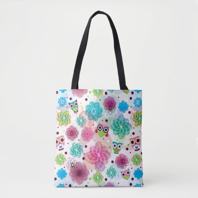 Cute flower owl background pattern tote bag (Front)
