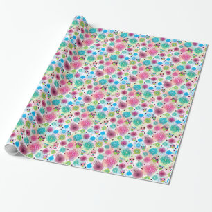 Cute flower owl background pattern wrapping paper