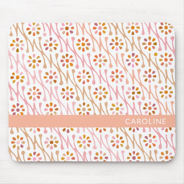 Cute Flower Pattern Earthy Boho Personalised  Mouse Mat (Front)