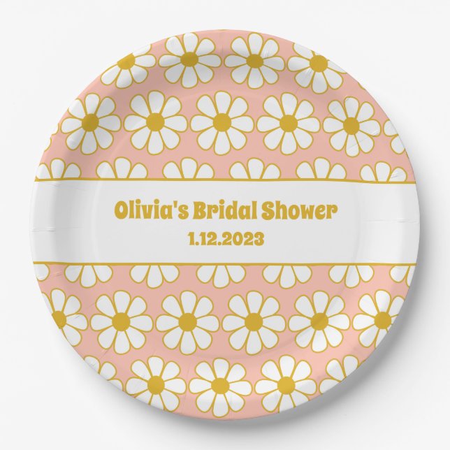 Cute Flower Pattern Personalised Bridal Shower Paper Plate (Front)