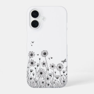 Cute Flower Phone Case – Black & White Wildflower
