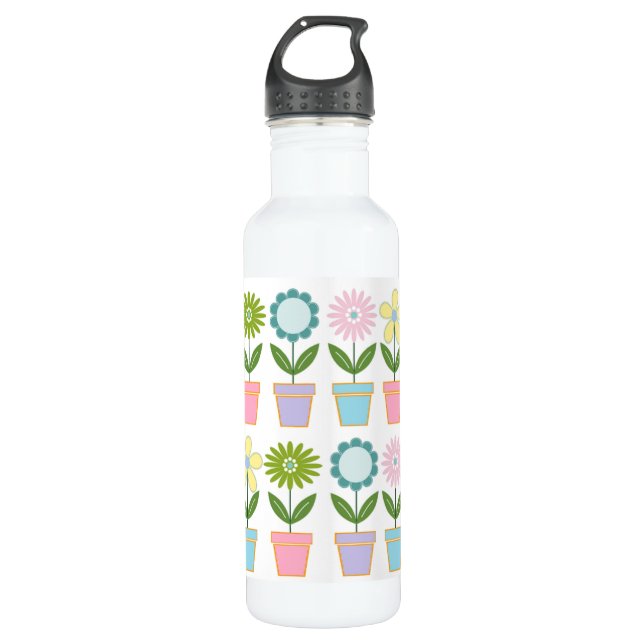 Cute Flower Pots Pattern 710 Ml Water Bottle (Front)