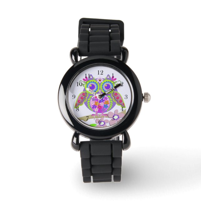 Cute Flower Power Owl watch (Front)
