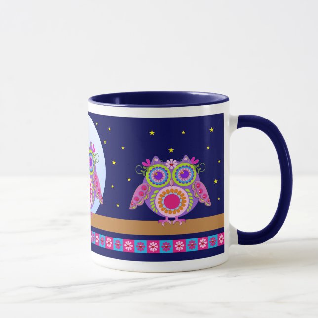 Cute Flower power Owls and Starry night mug (Right)