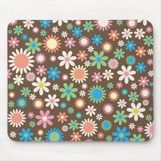 Cute Flower Power Pattern Brown Mouse Mat (Front)