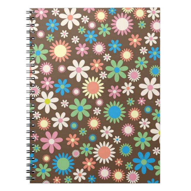 Cute Flower Power Pattern Brown Notebook (Front)
