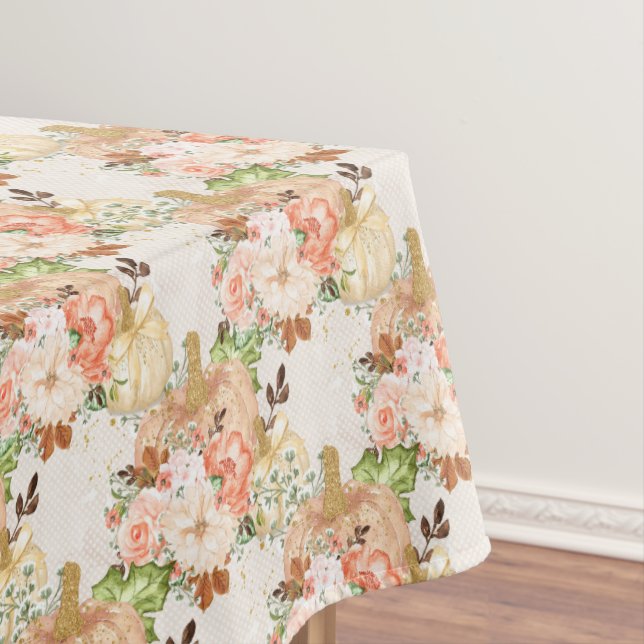 Cute Flower Pumpkin Autumn Theme Baby Shower Party Tablecloth (In Situ)
