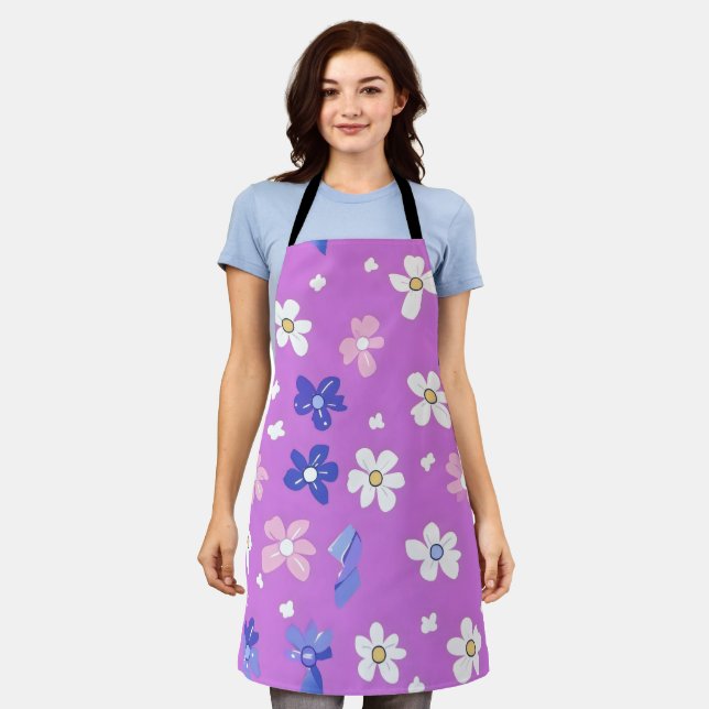 Cute Flower Purple Pattern Apron (Worn)