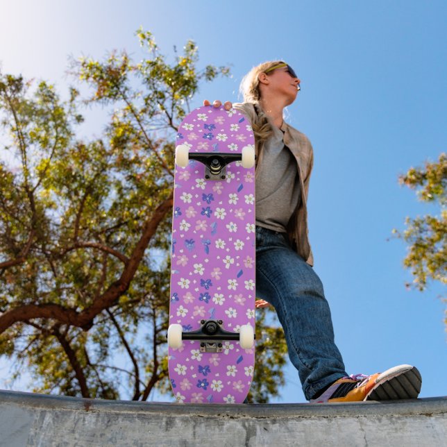 Cute Flower Purple Pattern Skateboard (Outdoor 1)
