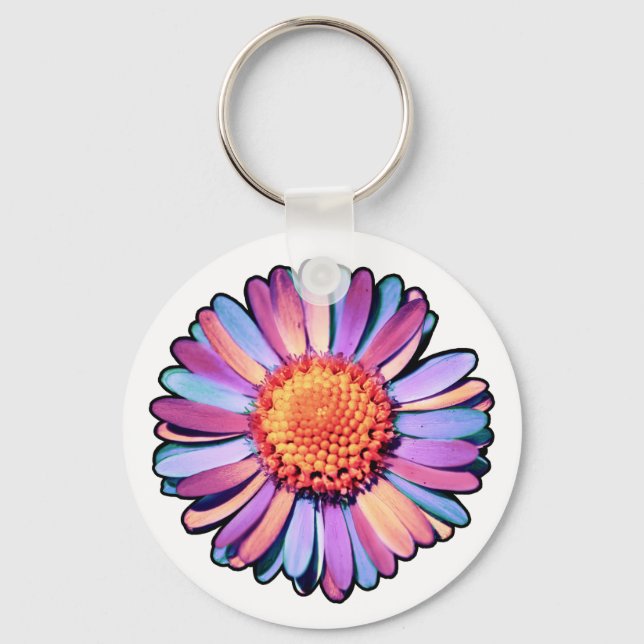   Cute Flower Purple Pink Blue Boho Daisy Bisexual Key Ring (Front)