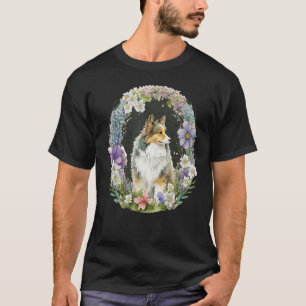 Cute Flower Sheltie summer Floral Shetland Sheepdo T-Shirt