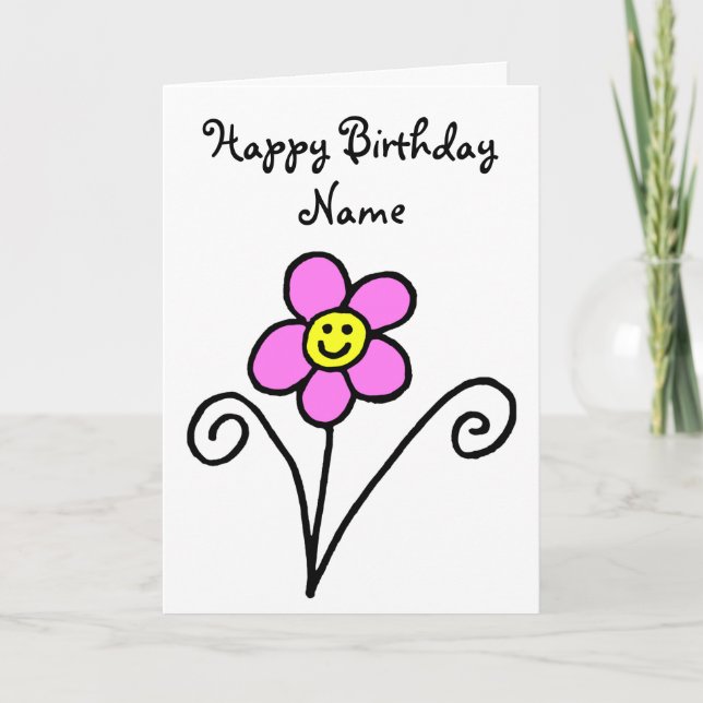 Cute Flower Smiling Face Birthday Card (Front)
