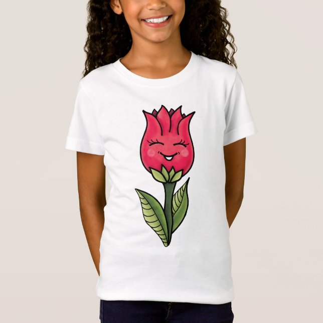 Cute Flower Spring Cartoon Character T-Shirt (Front)