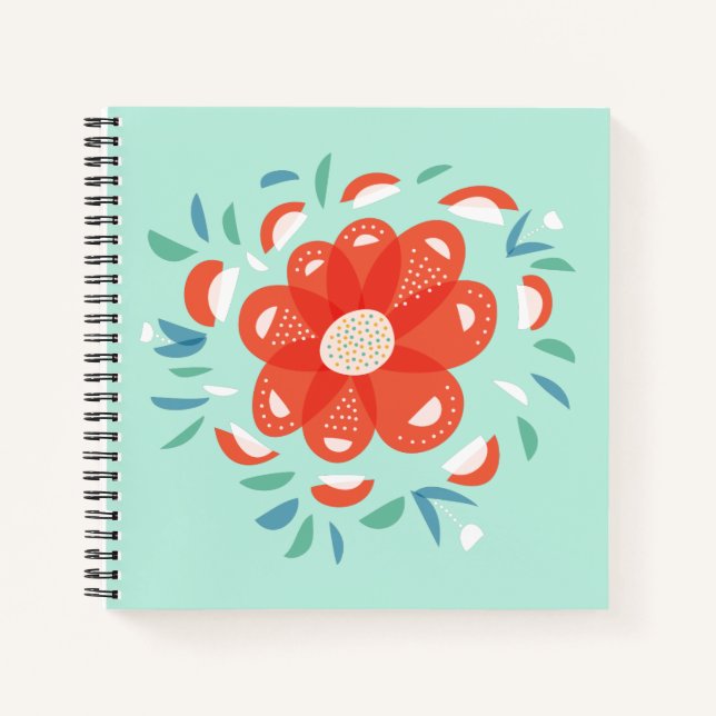 Cute Flower Spring Green Red Girly Notebook (Front)