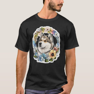 Cute Flower summer Floral Alaskan Malamute 1 T-Shirt