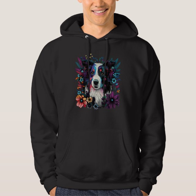 Cute Flower summer Floral Border Collie 3 Hoodie (Front)