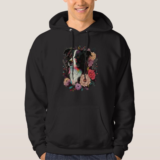 Cute Flower summer Floral Border Collie 4 Hoodie (Front)