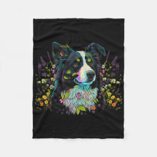 Cute Flower Summer Floral Border Collie Fleece Blanket