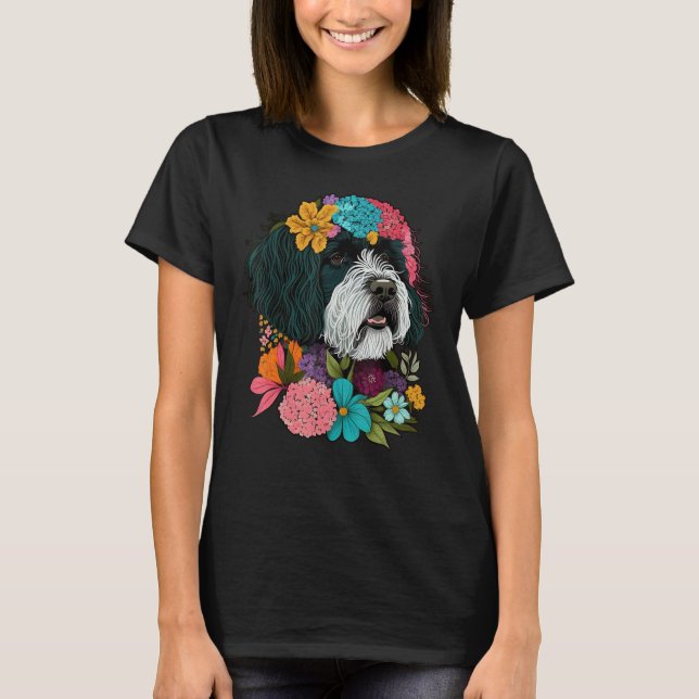Cute Flower summer Floral Portuguese Water Dog 1 T-Shirt (Front)