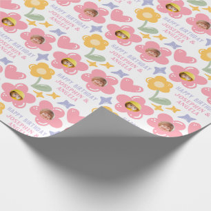 Cute Flower Twins Sibling Photos Birthday Wrapping Paper