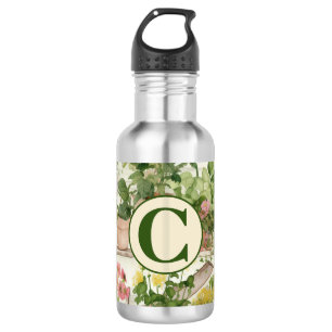 Cute Flower Vase Garden Plants Watercolor Monogram 532 Ml Water Bottle