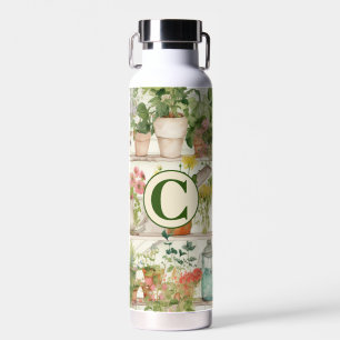 Cute Flower Vase Garden Plants Watercolor Monogram Water Bottle