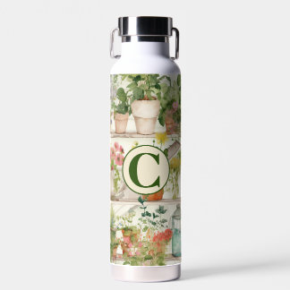 Cute Flower Vase Garden Plants Watercolor Monogram Water Bottle