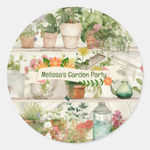 Cute Flower Vase Garden Plants Watercolor Party Classic Round Sticker