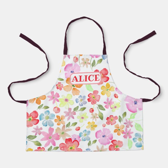  Cute Flowers All-Over Print Apron, Small Apron (Front)