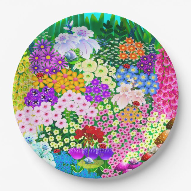 Cute Flowers and Bugs Paper Plate (Front)