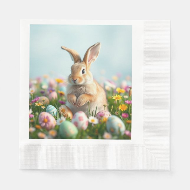 Cute Flowers and  Bunny Easter Party  Napkin (Front)
