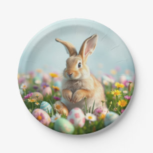 Cute Flowers and  Bunny Easter Party  Paper Plate