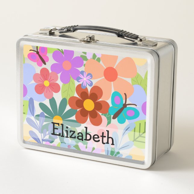 Cute Flowers and Butterflies Custom  Metal Lunch Box (Front)