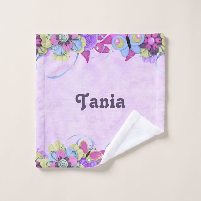 Cute flowers and butterflies on purple wash cloth (Wash Cloth)