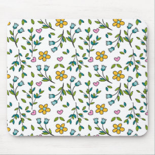 Cute Flowers and Hearts Light Pattern Mouse Mat