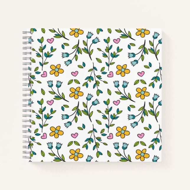 Cute Flowers and Hearts Light Pattern Notebook (Front)