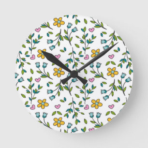Cute Flowers and Hearts Light Pattern Round Clock