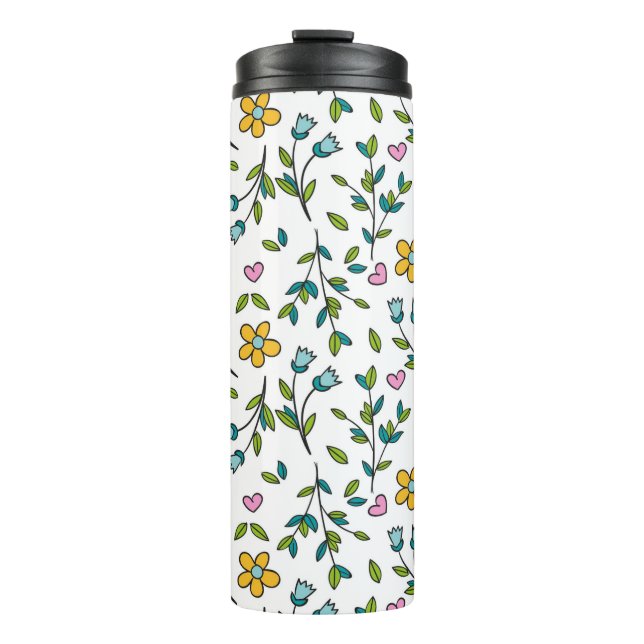 Cute Flowers and Hearts Light Pattern Thermal Tumbler (Front)
