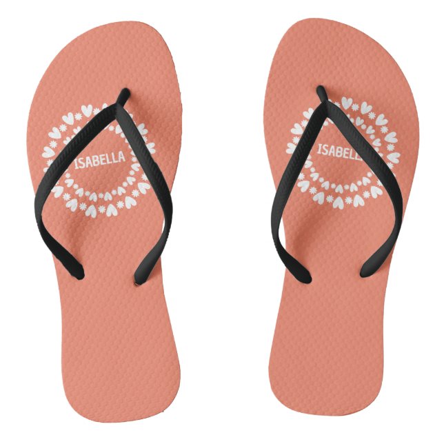 Cute Flowers And Hearts Name Flip Flops (Footbed)