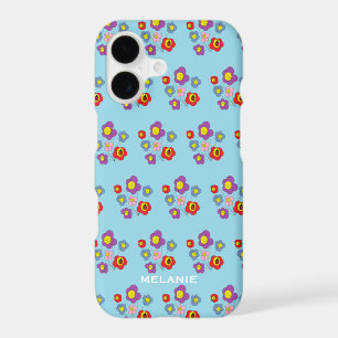 Cute Flowers and Ladybug Pattern Blue Personalised