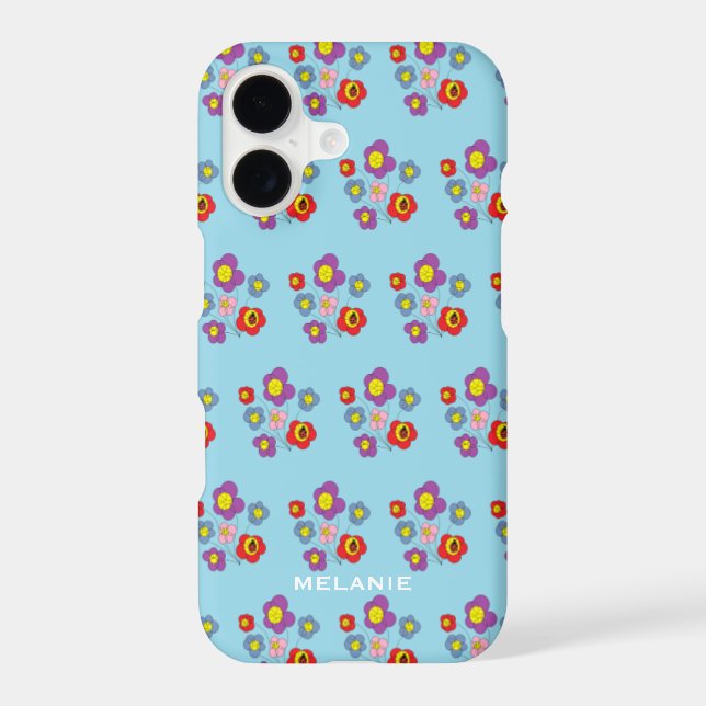 Cute Flowers and Ladybug Pattern Blue Personalised (Back)