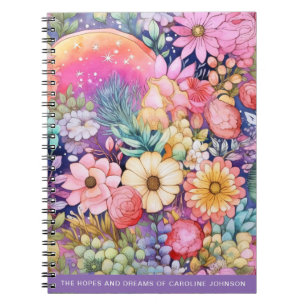 Cute Flowers and Rainbows Bright Watercolor Art Notebook