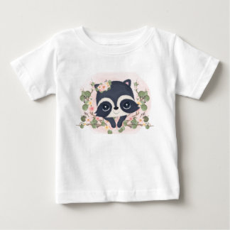 Cute Flowers Baby Racoon Cartoon T-Shirt
