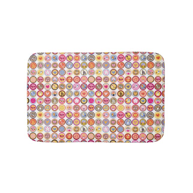 cute flowers, birds, hearts pattern bath mat (Front)