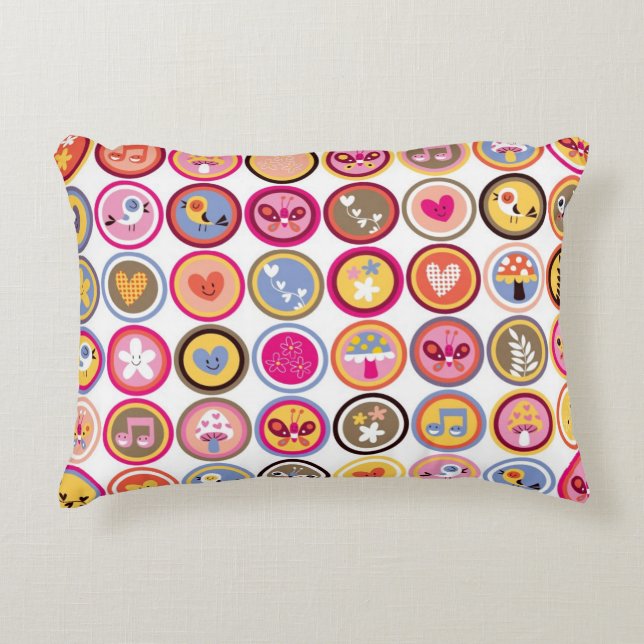 cute flowers, birds, hearts pattern decorative cushion (Front)