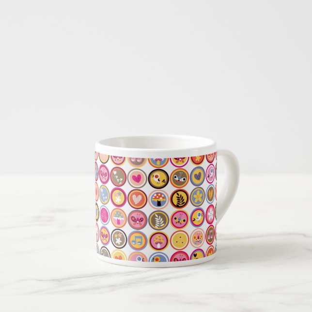 cute flowers, birds, hearts pattern espresso cup (Front Right)