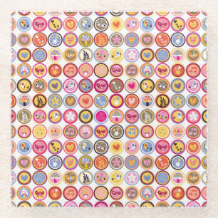 cute flowers, birds, hearts pattern glass coaster